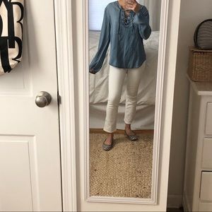 Chambray Tie Front Long Sleeve